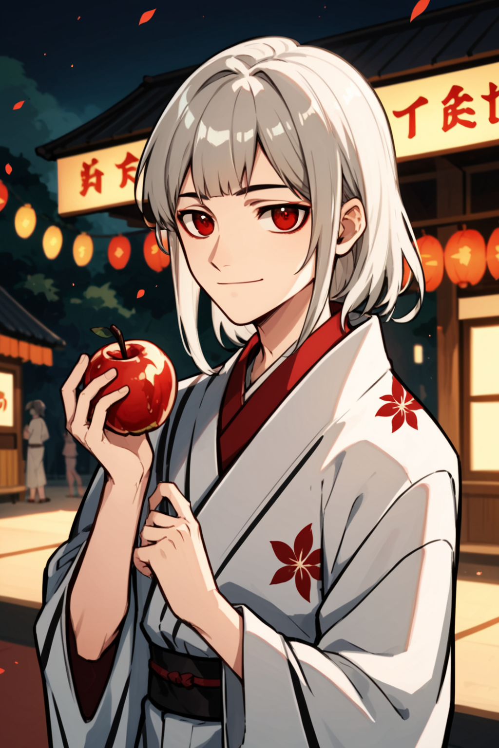 00760-1698161736-brother one, solo male focus, platinum hair, (medium-long bob hairstyle_1.1), iridescent red eyes, wearing yukata, (at festival_.png